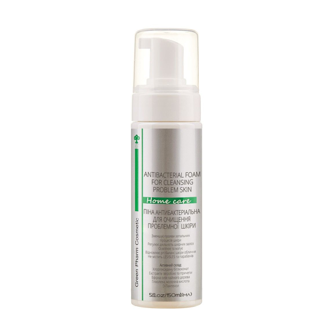 Антибактеріальна пінка для очищення проблемної шкіри обличчя Green Pharm Cosmetic Antibacterial Foam For Cleansing Problem Skin pH 3.5, 150 мл